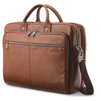 Samsonite Classic Leather Toploader Bolsa para portátil 15.6 pulgadas cuero cognac ajustable con compartimentos y asa superior