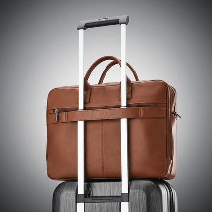 Samsonite Classic Leather Toploader Bolsa para portátil 15.6 pulgadas cuero cognac ajustable con compartimentos y asa superior