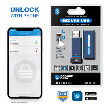 SecureData SecureUSB BT 32GB Memoria USB con cifrado AES 256-bit y velocidad 130 MB/s