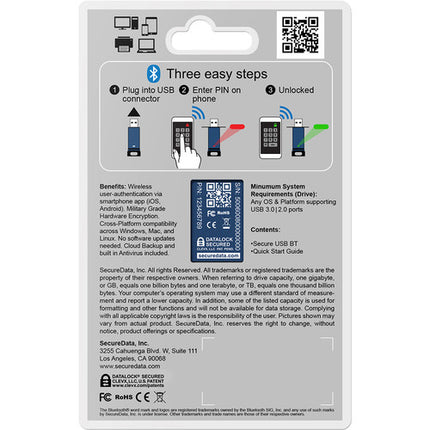 SecureData SecureUSB BT 32GB Memoria USB con cifrado AES 256-bit y velocidad 130 MB/s