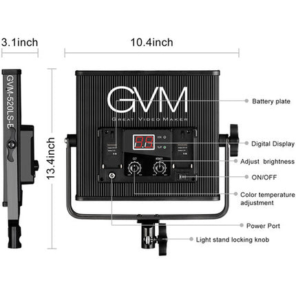 GVM 520LS-B Kit de Iluminación LED Bi-Color 2 Paneles 3200-5600K 10-100% Dimming