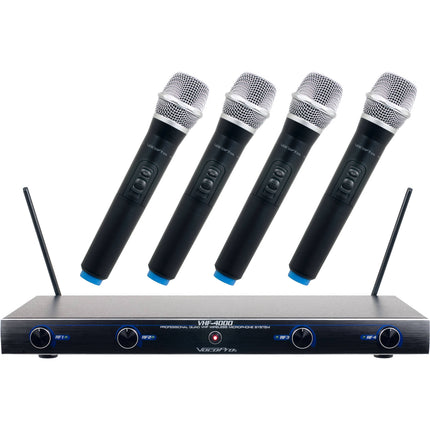 VocoPro VHF-4000-1 Sistema Profesional de Micrófonos Inalámbricos VHF 4 Manos