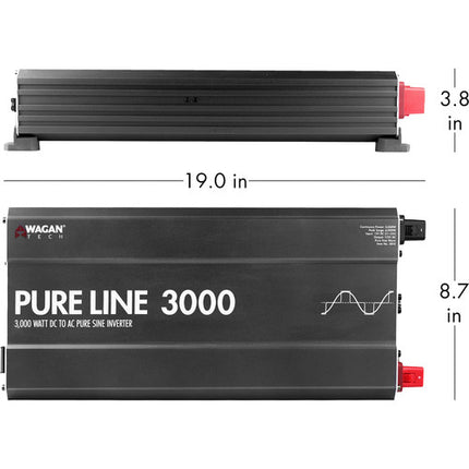 WAGAN Pure Line 3000W Inversor de Energía Onda Senoidal Pura 3 Salidas AC USB