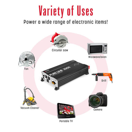 Inversor de Potencia WAGAN Pure Line 2000W Onda Pura 3 Salidas AC 1 USB