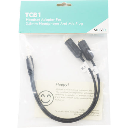 Movo Photo TCB1 Adaptador Micrófono 3.5mm TRS a TRRS para Smartphone 10 pulgadas Largo