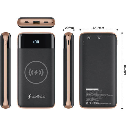 I/OMagic Power Bank inalámbrico 10000mAh con USB Tipo C PD y QC 3.0 cable incluido