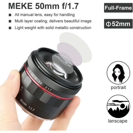 Objetivo Meike MK-50mm f/1.7 para Sony E Montura E Full Frame f/1.7-22