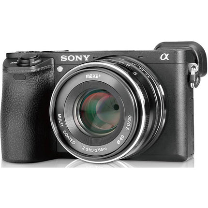 Meike MK-50mm f/2 Lente para Sony E Apertura f2 a f22 Metal y Funda