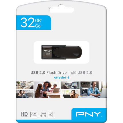 PNY 32GB Attache 4 USB 2.0 Memoria Flash con diseño sin tapa y llave USB