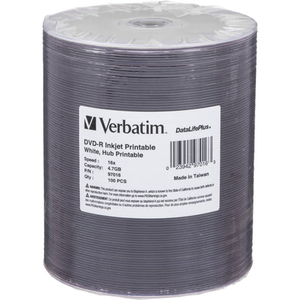 Verbatim DVD-R 4.7GB 16x Disco grabable imprimible Inkjet 100 unidades