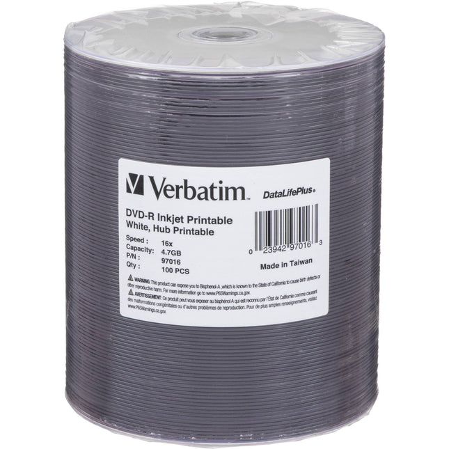Verbatim DVD-R 4.7GB 16x Disco grabable imprimible Inkjet 100 unidades