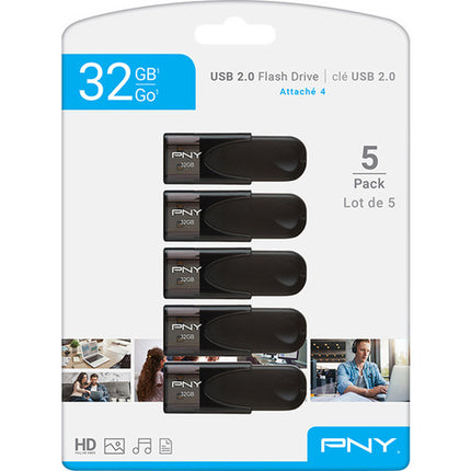 PNY 32GB Attache 4 Memoria USB 2.0 Type-A 5 Pack Llave de anilla
