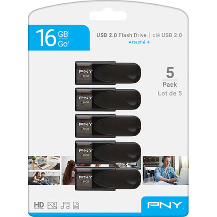PNY 16GB Attache 4 Memoria USB 2.0 Tipo A 5 Unidades con Lazo