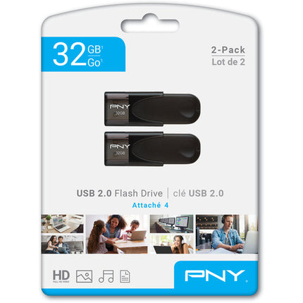 PNY 32GB Attache 4 USB 2.0 Tipo A Memoria Flash 2-Pack con Lazo para Llaves