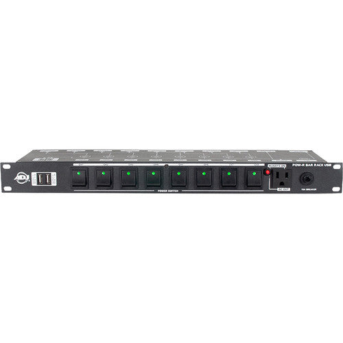 American DJ POW-R BAR RACK USB Distribuidor de energía con 10 salidas y 2 USB Dual USB 8 salidas con interruptor