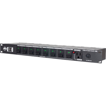 American DJ POW-R BAR RACK USB Distribuidor de energía con 10 salidas y 2 USB Dual USB 8 salidas con interruptor