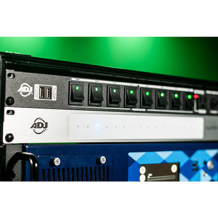 American DJ POW-R BAR RACK USB Distribuidor de energía con 10 salidas y 2 USB Dual USB 8 salidas con interruptor
