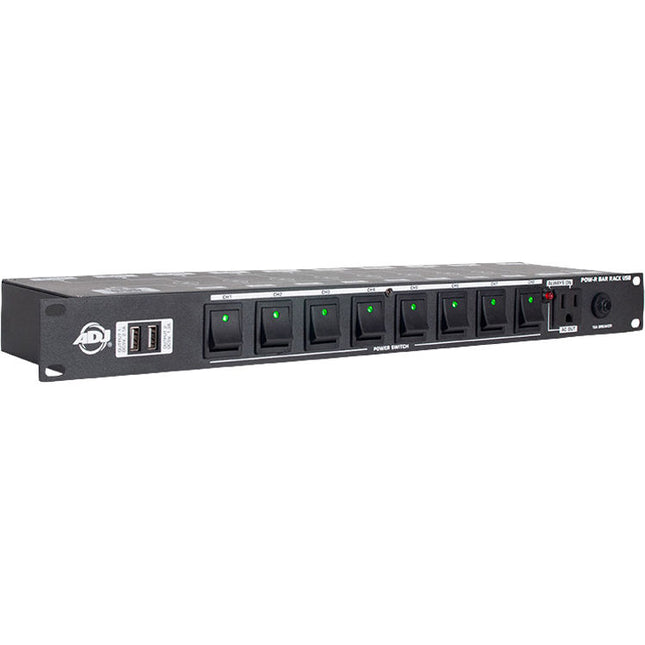American DJ POW-R BAR RACK USB Distribuidor de energía con 10 salidas y 2 USB Dual USB 8 salidas con interruptor