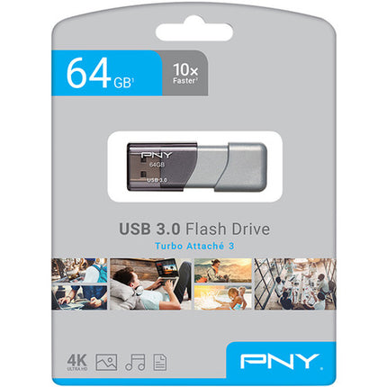 PNY 64GB Turbo Attaché 3 USB 3.0 Memoria Flash 100 MB/s Gris