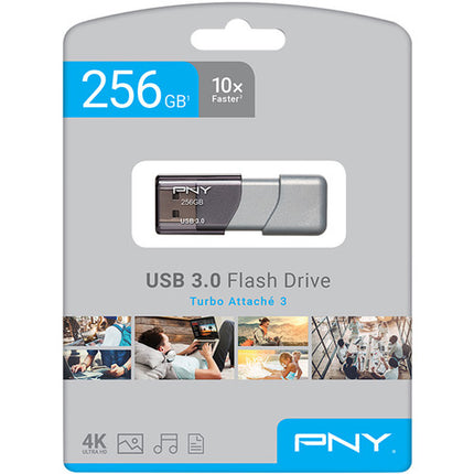 PNY 256GB Turbo Attaché 3 USB 3.0 Flash Drive Almacenamiento 256GB Velocidad Lectura 100MBs