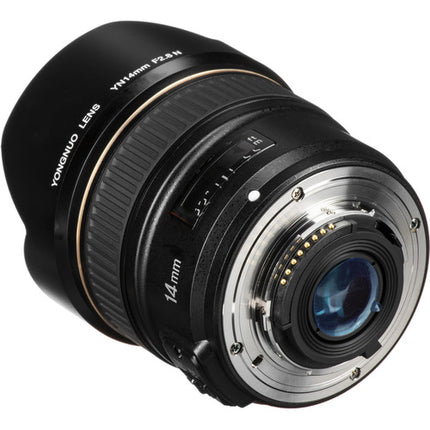 Lente Yongnuo YN 14mm f2.8N para Nikon F con autoenfoque y apertura f2.8