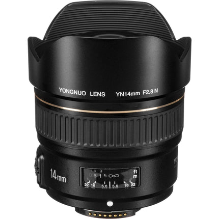 Lente Yongnuo YN 14mm f2.8N para Nikon F con autoenfoque y apertura f2.8