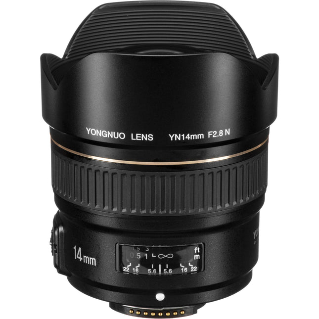 Lente Yongnuo YN 14mm f2.8N para Nikon F con autoenfoque y apertura f2.8