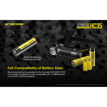 Nitecore HC35 Linterna Frontal LED Recargable 2700 Lúmenes 21700mAh USB
