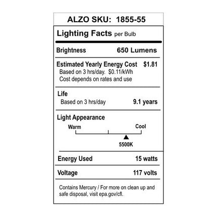 ALZO Joyous Light Bombilla CFL 15W 120V 5500K Luz Día 4-Pack