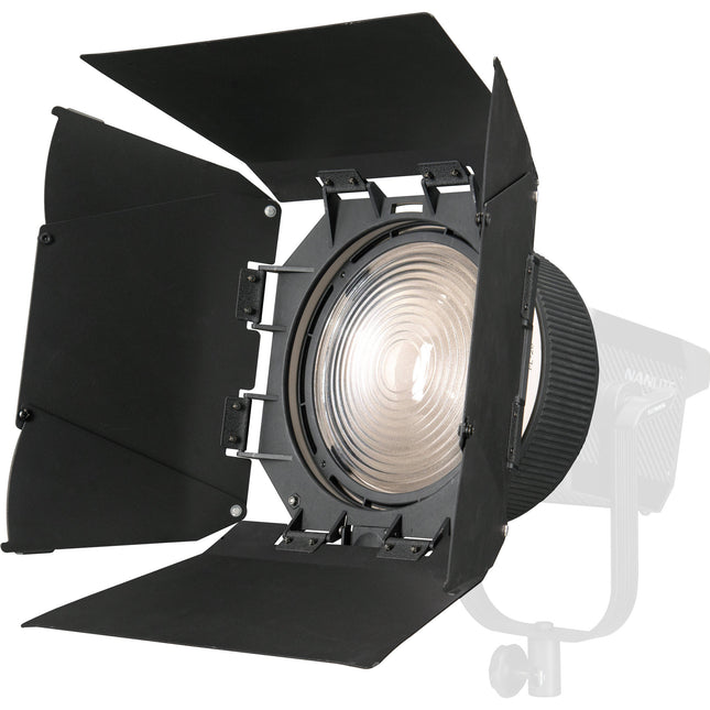 Nanlite Fresnel Lens para Forza 300 y 500 Lente de Vidrio 10-45° con Barndoor 8 Vías