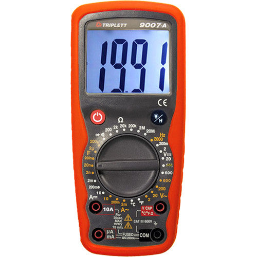 Triplett 9007-A Multímetro Digital Industrial 600V 10A con Sondas Clips y Batería