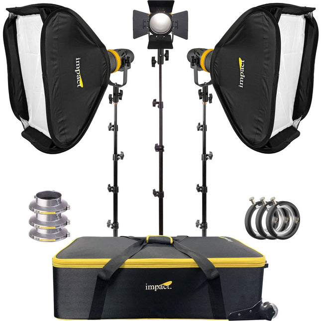 Genaray Torpedo Bi-Color LED Kit con 3 Fresnels 3200-5600K y Estuches con Ruedas