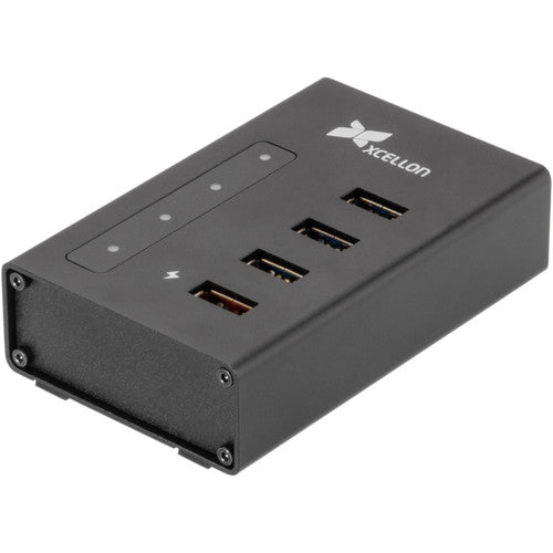 Xcellon Hub USB 3.2 Gen 1 Aluminium Slim 4 Puertos Datos 5 Gb/s con Puerto Dual de Carga