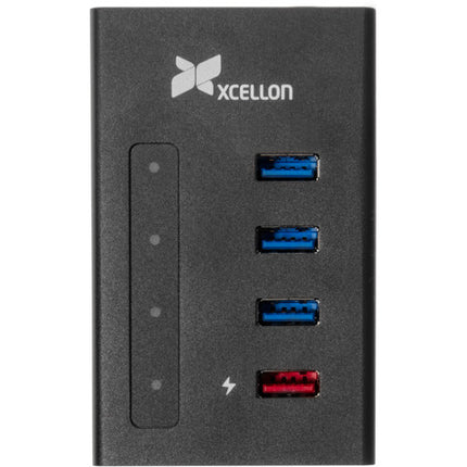 Xcellon Hub USB 3.2 Gen 1 Aluminium Slim 4 Puertos Datos 5 Gb/s con Puerto Dual de Carga