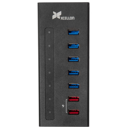 Xcellon Hub USB 3.2 Gen 1 de 7 Puertos con 2 Puertos Duales de Carga y Datos 5 Gb/s Alumínio Slim