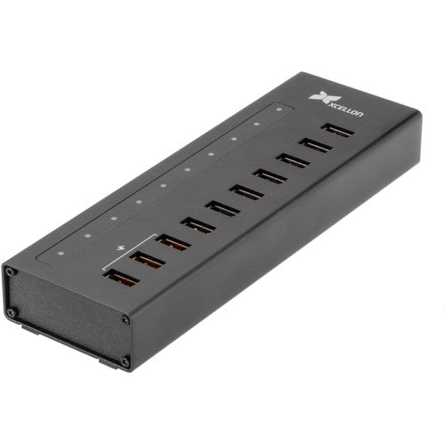 Xcellon Hub USB 3.2 Gen 1 de 10 Puertos Slim con 3 Puertos Dobles de Datos y Carga