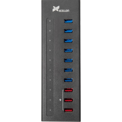 Xcellon Hub USB 3.2 Gen 1 de 10 Puertos Slim con 3 Puertos Dobles de Datos y Carga