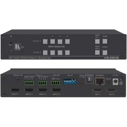 Kramer 4x2 4K HDR HDMI 2.0 HDCP 2.2 Matriz con Control Ethernet IR RS232