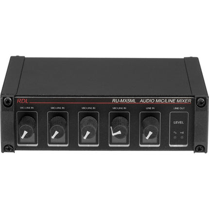 RDL RU-MX5ML mezclador de audio 5 canales 24V phantom power panel frontal