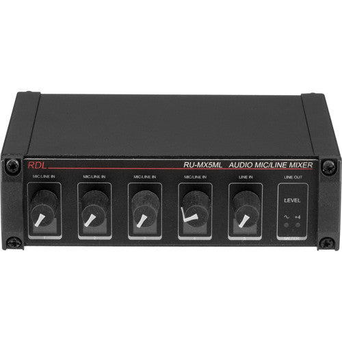 RDL RU-MX5ML mezclador de audio 5 canales 24V phantom power panel frontal