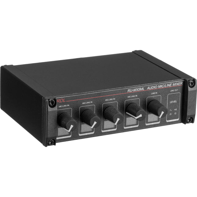 RDL RU-MX5ML mezclador de audio 5 canales 24V phantom power panel frontal