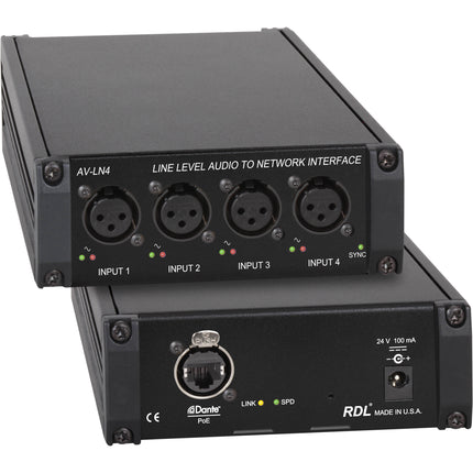 RDL AV-LN4 Interfaz de Audio 4 Canales Line Level a Red Dante 24Bit 48kHz