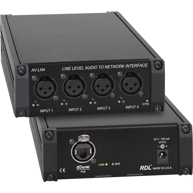 RDL AV-LN4 Interfaz de Audio 4 Canales Line Level a Red Dante 24Bit 48kHz