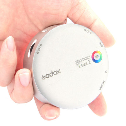Godox Round Mini Luz LED RGB magnética plata 2500-8500K portátil