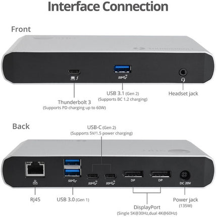 SIIG Thunderbolt 3 Estación de Acoplamiento Dual DP 4K con Power Delivery 60W