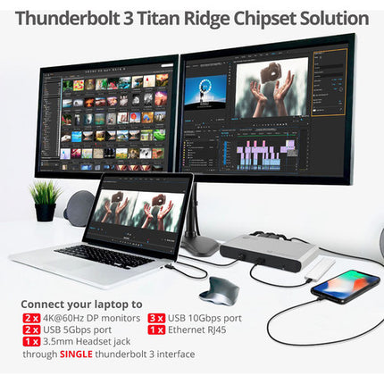 SIIG Thunderbolt 3 Estación de Acoplamiento Dual DP 4K con Power Delivery 60W