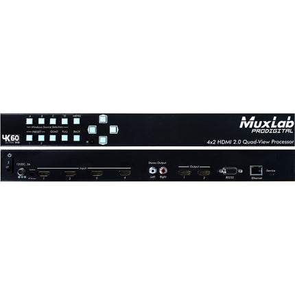 MuxLab 4x2 HDMI 2.0 Procesador Quad-View UHD 4K60 4:4:4 Audio 2-Ch PCM