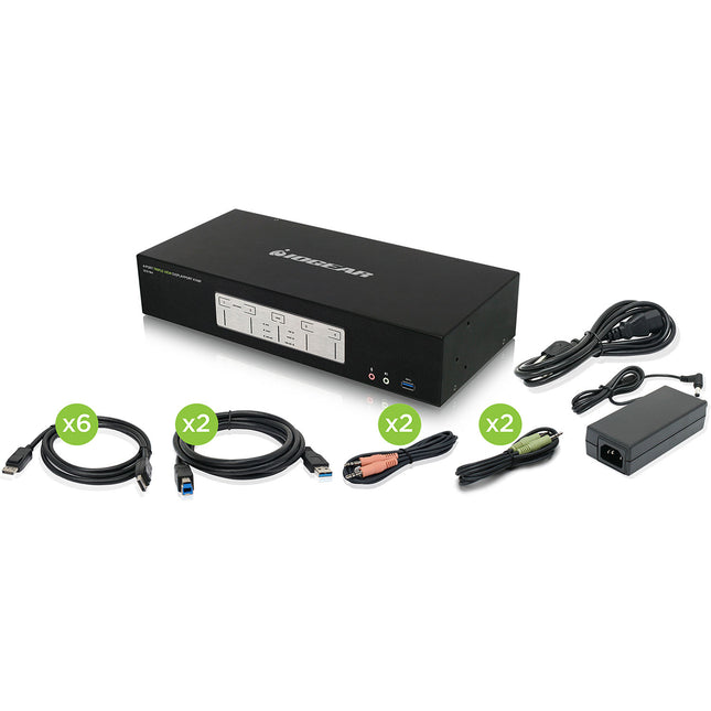 IOGEAR 4-Port 4K Triple View DisplayPort KVMP Switch con Hub USB 3.0 y soporte 4096x2160