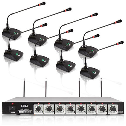 Pyle Pro PDWM8300 Sistema de Micrófono Inalámbrico VHF 8 Canales 8 Micrófonos de Conferencia