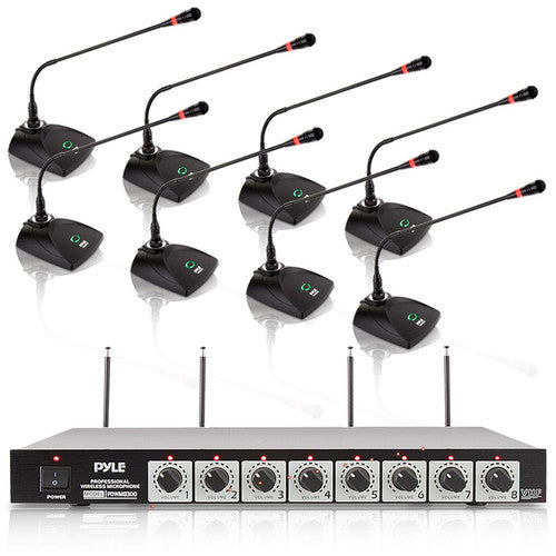 Pyle Pro PDWM8300 Sistema de Micrófono Inalámbrico VHF 8 Canales 8 Micrófonos de Conferencia
